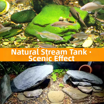 Pietre pentru amenajarea acvariului – piatră naturală brută, piatră principală și fragmente de piatră, nisip de fund, cutie cu 60 de bucăți