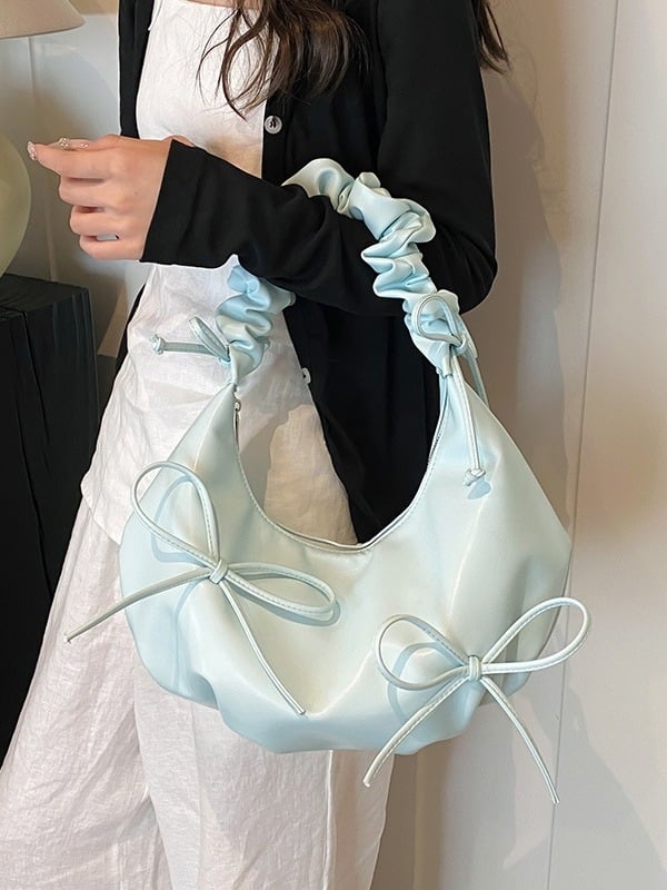 PU felhő mintás crossbody táska nagy kapacitású, húzó-zsinóros masnival, nyár 2024