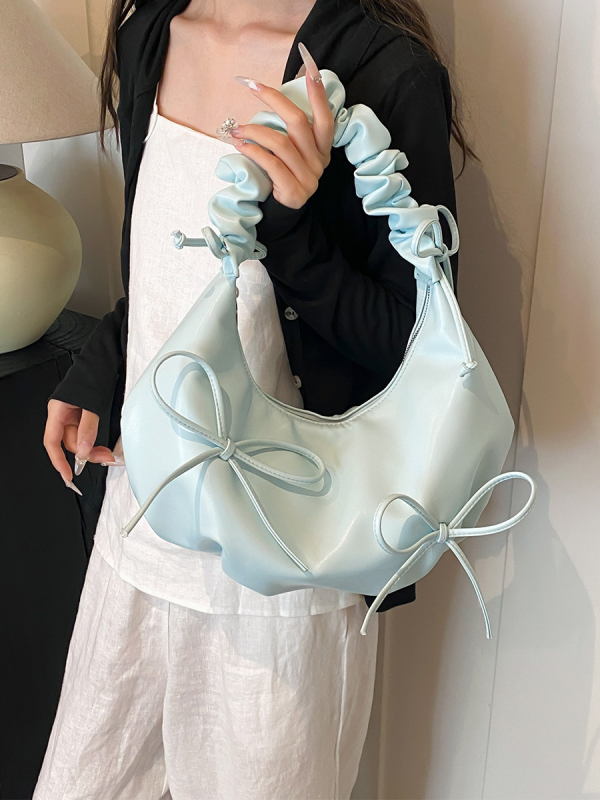 PU felhő mintás crossbody táska nagy kapacitású, húzó-zsinóros masnival, nyár 2024