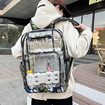 Rucsac din folie plastică, stil street, model geometric, curele de umăr curbate