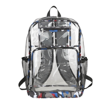 Rucsac din folie plastică, stil street, model geometric, curele de umăr curbate