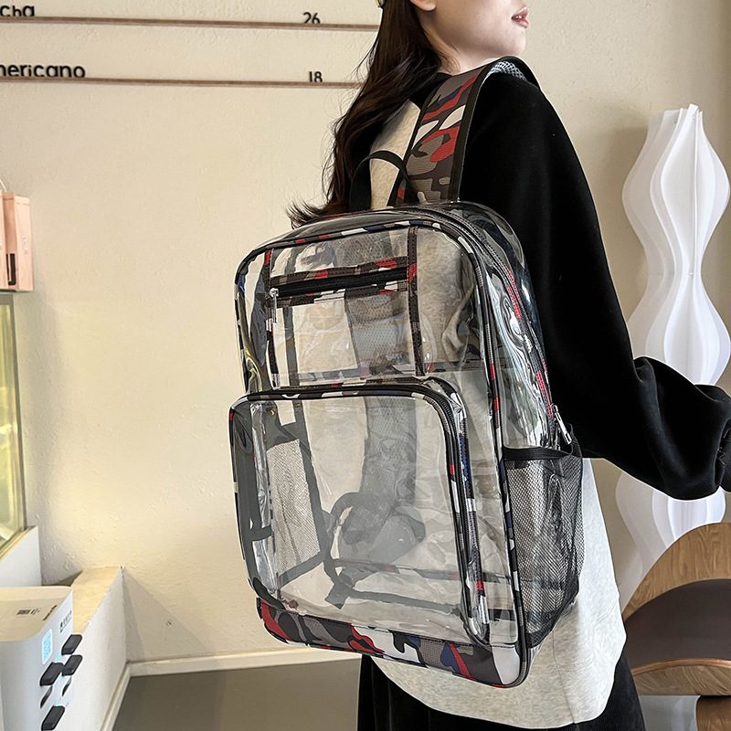 Rucsac din folie plastică, stil street, model geometric, curele de umăr curbate