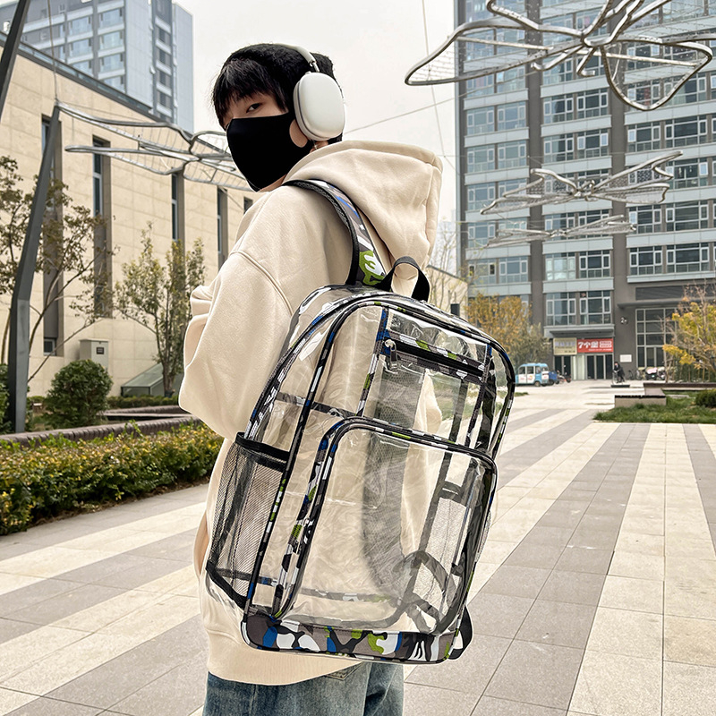 Rucsac din folie plastică, stil street, model geometric, curele de umăr curbate