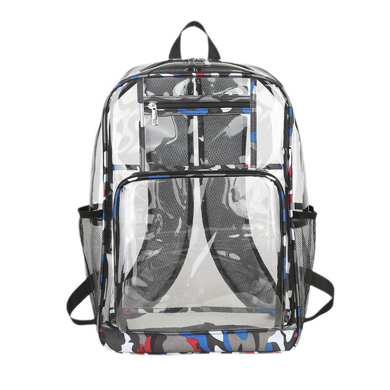 Rucsac din folie plastică, stil street, model geometric, curele de umăr curbate