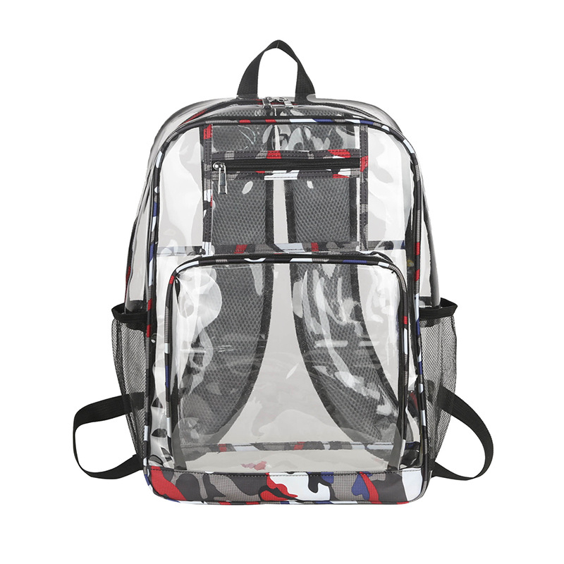 Rucsac din folie plastică, stil street, model geometric, curele de umăr curbate