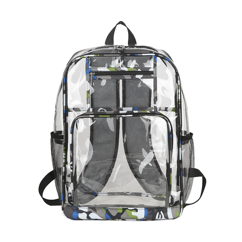 Rucsac din folie plastică, stil street, model geometric, curele de umăr curbate