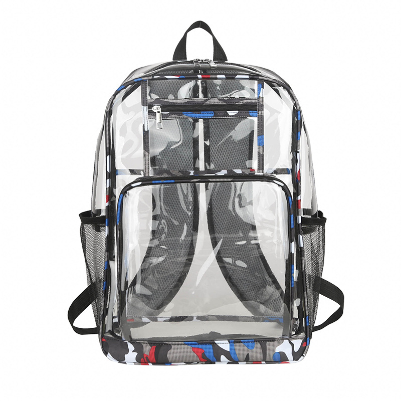 Rucsac din folie plastică, stil street, model geometric, curele de umăr curbate