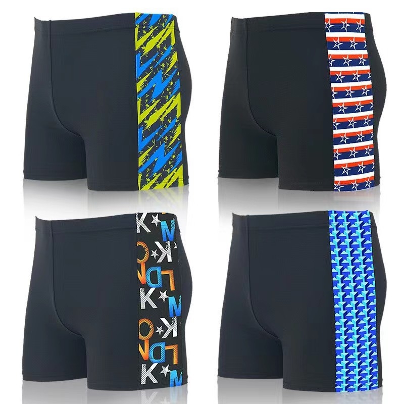 Muški plivački briefs s usklađenim uzorkom; tkanina: poliester s 90–95% spandeksa; podstava: poliester 95%; težina: 60 g; pogodno za plivanje i vodene aktivnosti