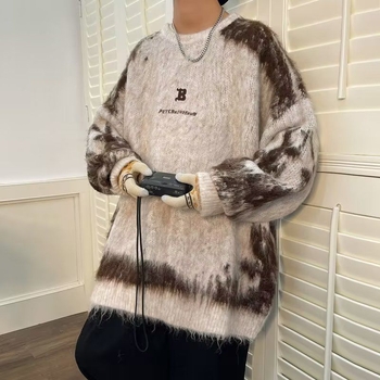 Pulover pentru bărbați, stil american retro lejer, stil coreean, guler rotund, bumbac, îmbrăcăminte de iarnă