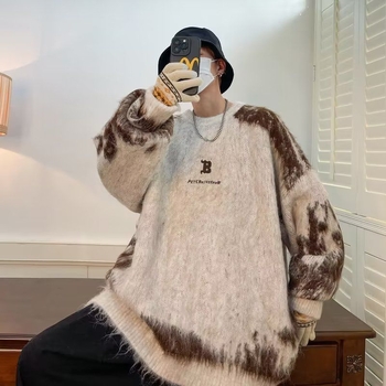 Pulover pentru bărbați, stil american retro lejer, stil coreean, guler rotund, bumbac, îmbrăcăminte de iarnă