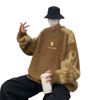 Pulover pentru bărbați, stil american retro lejer, stil coreean, guler rotund, bumbac, îmbrăcăminte de iarnă