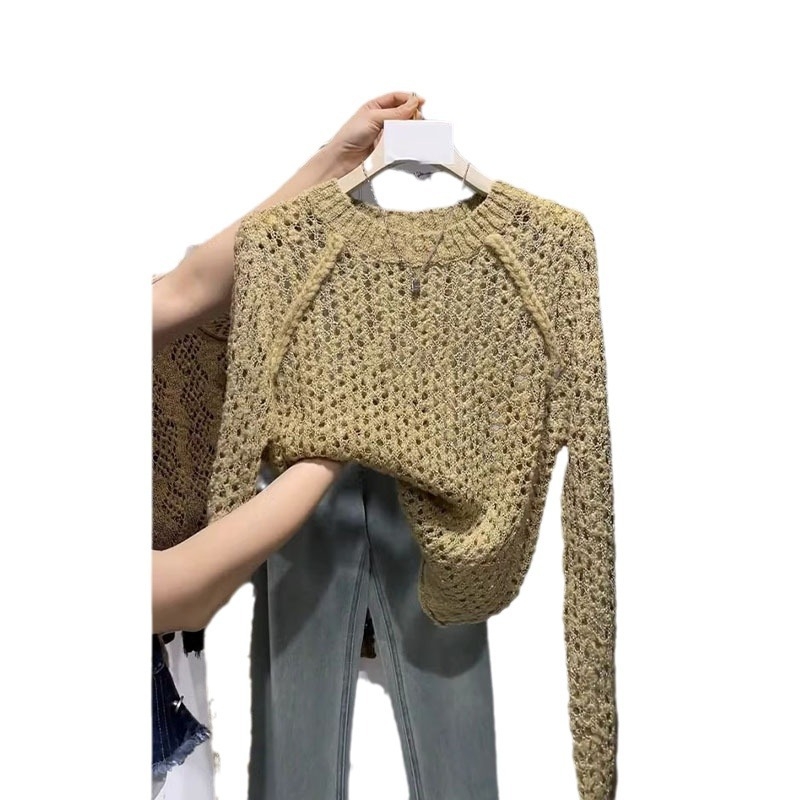 Mohair pulóver kerek nyakkal, raglán ujjú, kivágott dizájn — Tavasz 2024