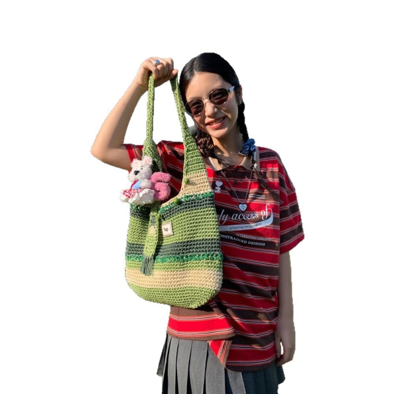 Tagi Jiilingguo ručno izrađena biserna crossbody torba, veliki kapacitet, podesiva, za svakodnevnu upotrebu, tkanina