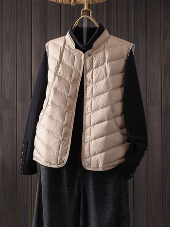 Lagana ženska vesta od perja sa stojećim ovratnikom, 2025 jesen-zima, nova verzija, punilo od bijelog patka
