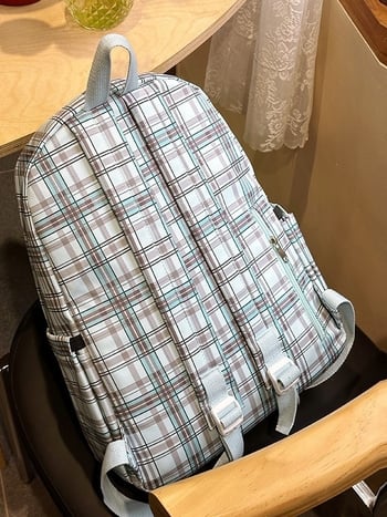 Unisex školski ruksak od najlona s kariranim uzorkom, vodootporan, kapacitet do 20 L, kompatibilan s 14-inčnim laptopom, korejski stil, proljeće 2025