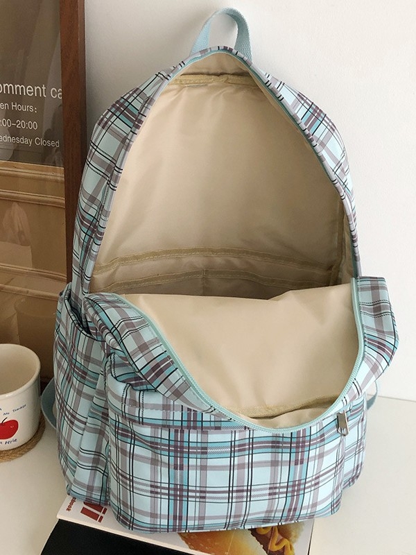 Unisex školski ruksak od najlona s kariranim uzorkom, vodootporan, kapacitet do 20 L, kompatibilan s 14-inčnim laptopom, korejski stil, proljeće 2025