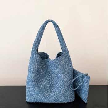 Ručno tkana denimska tote torba, gradski stil, oblik košare, magnetsko zatvaranje