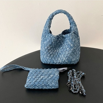 Ručno tkana denimska tote torba, gradski stil, oblik košare, magnetsko zatvaranje