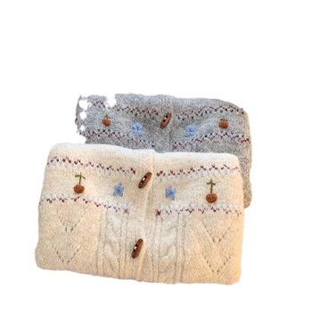 Ženski pleteni prsluk s cvjetnim uzorkom, okrugli izrez, kratka duljina, ovčji baršun tkanina, najlon mješavina