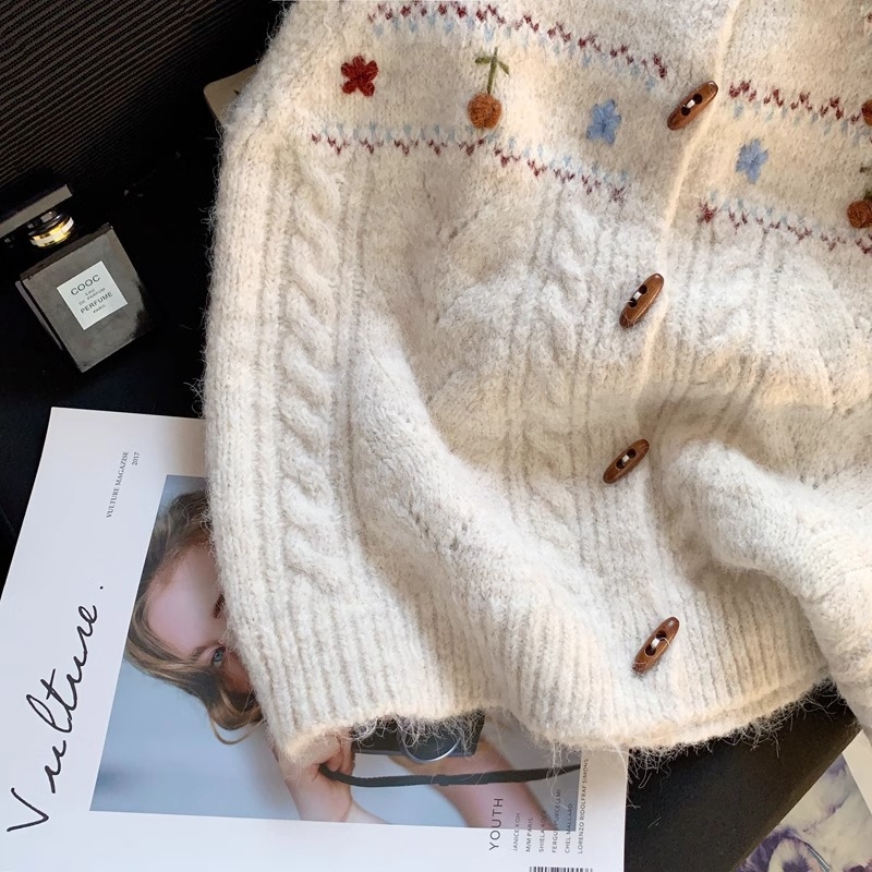 Ženski pleteni prsluk s cvjetnim uzorkom, okrugli izrez, kratka duljina, ovčji baršun tkanina, najlon mješavina