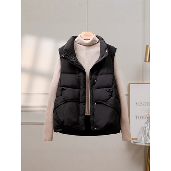 Ženski prsluk s punjenjem od down cotton, poliester tkanina, stojeći ovratnik i zatvarač