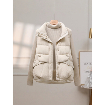 Ženski prsluk s punjenjem od down cotton, poliester tkanina, stojeći ovratnik i zatvarač