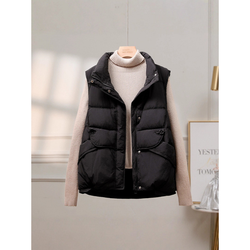 Ženski prsluk s punjenjem od down cotton, poliester tkanina, stojeći ovratnik i zatvarač