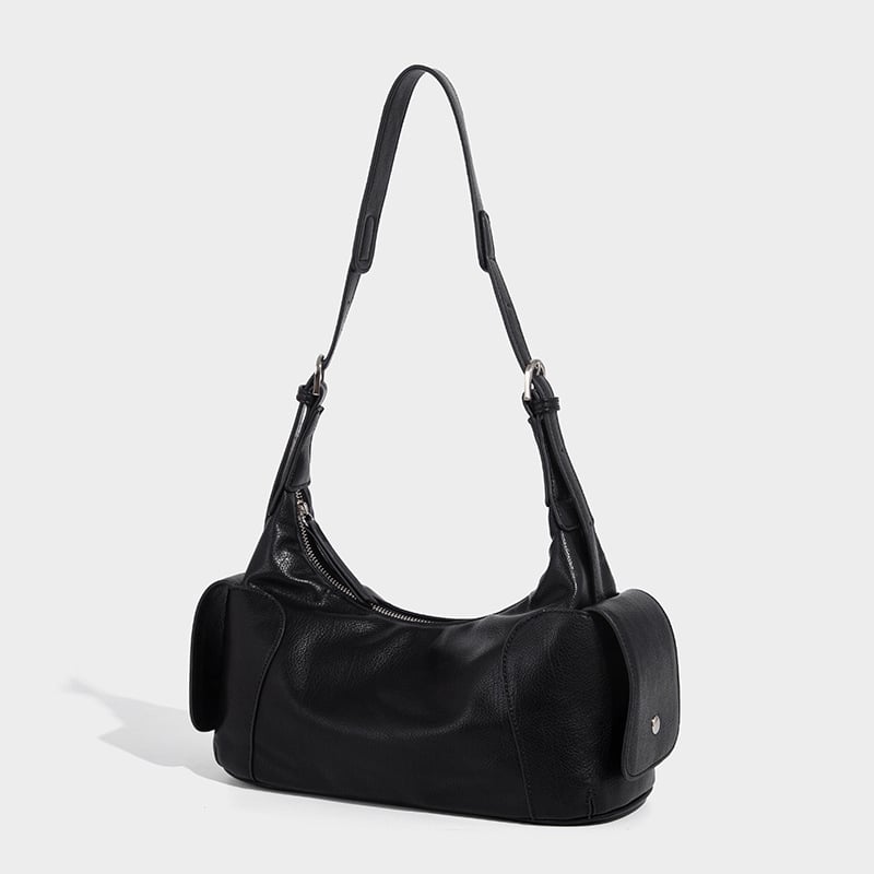 PU tote torba u urbanom minimalističkom stilu, dumpling oblik, zatvaranje zipom, jednopasna naramenica, unutarnji džep sa zipom i džep za dokumente