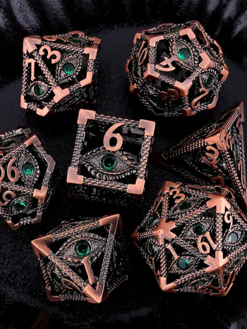 DND šuplje metalne kockice Dragon Eye, 7-dijelni poliedrični komplet, bakar