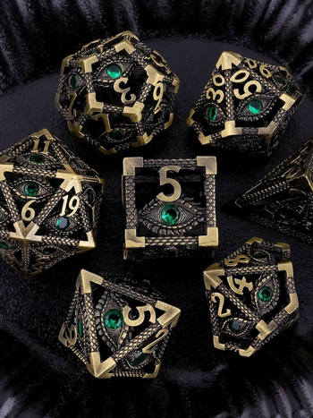 DND šuplje metalne kockice Dragon Eye, 7-dijelni poliedrični komplet, bakar
