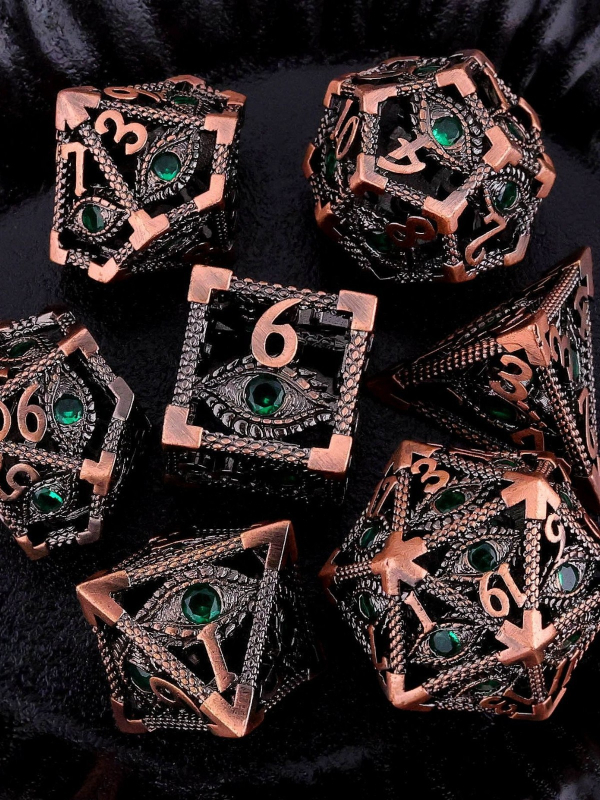 DND šuplje metalne kockice Dragon Eye, 7-dijelni poliedrični komplet, bakar