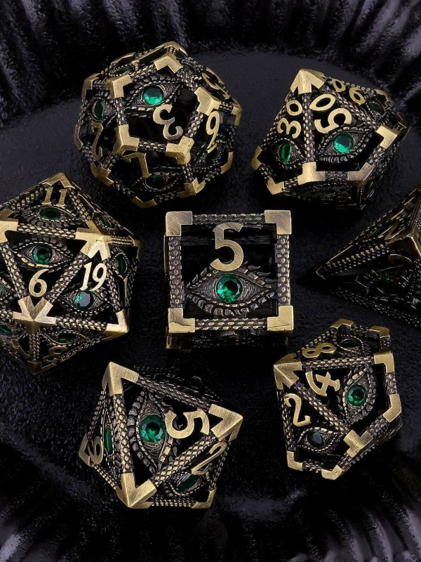 DND šuplje metalne kockice Dragon Eye, 7-dijelni poliedrični komplet, bakar