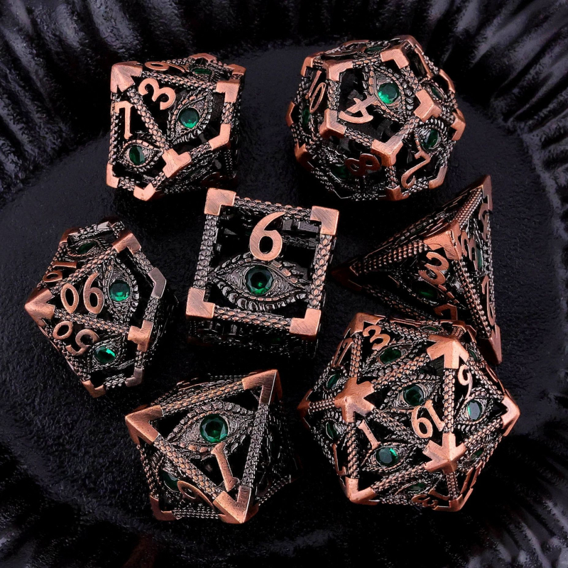 DND šuplje metalne kockice Dragon Eye, 7-dijelni poliedrični komplet, bakar