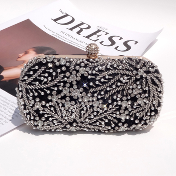 Večernja clutch torba s kristalima, horizontalni kvadratni oblik, poliester, zaključavanje brava, čvrsta konstrukcija