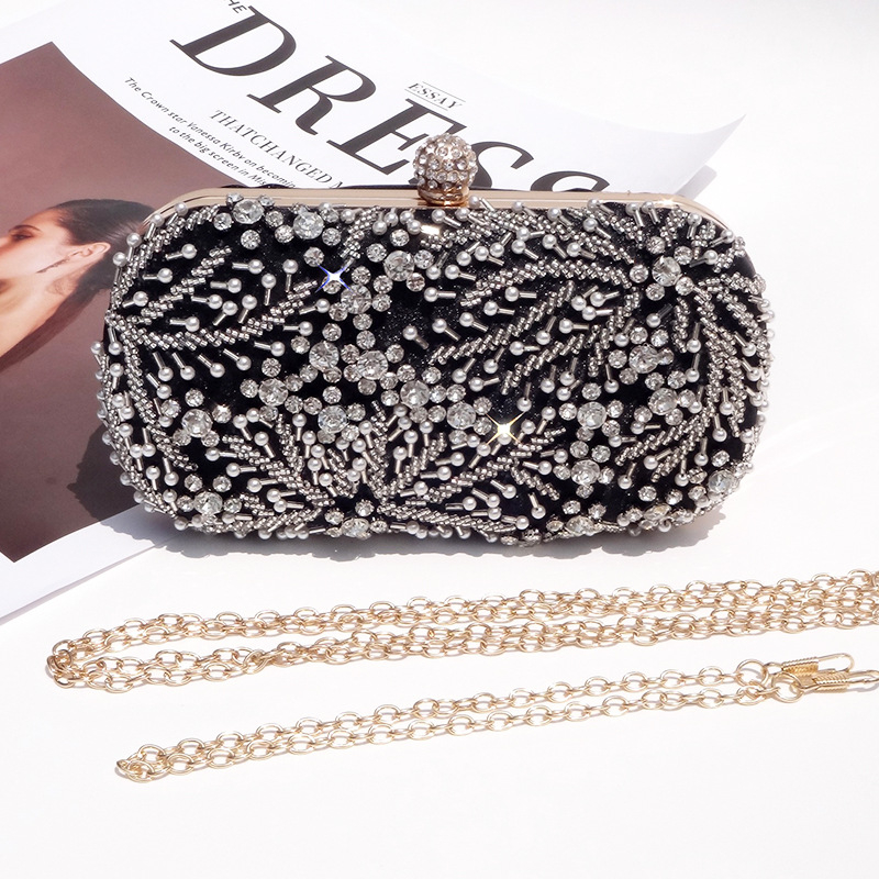 Večernja clutch torba s kristalima, horizontalni kvadratni oblik, poliester, zaključavanje brava, čvrsta konstrukcija