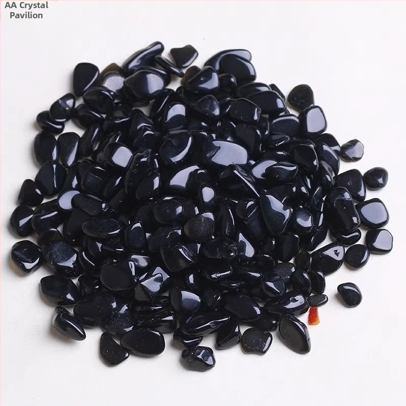 Pietriș natural de obsidian pentru acvariu – decor pentru peisaj, granule cristaline, design geometric, stil modern minimalist; ambalaj carton.