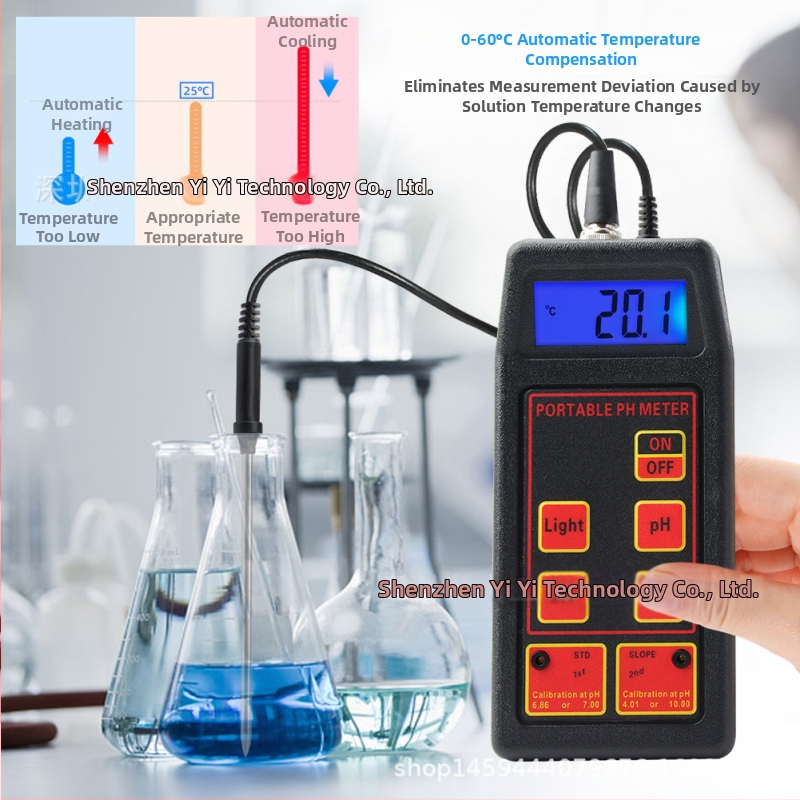 Prenosný pH meter s ORP pre akváriá a rybníky, rozsah pH 0.00-14, ±1999 mV, presnosť 0.01 pH, 1 mV, napájanie 9V.