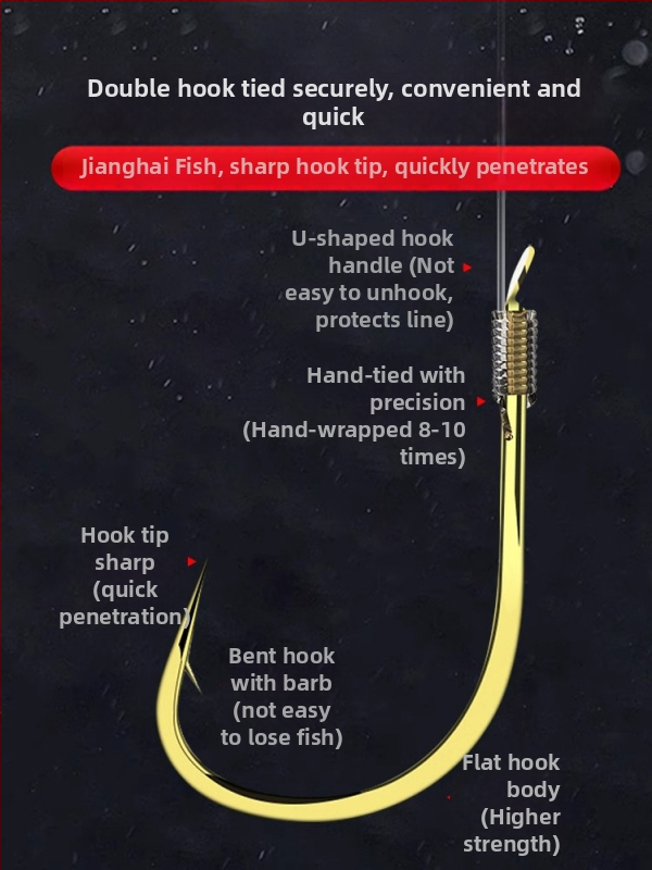 Nylonový rybársky rig s dvomi háčikmi, plávajúci plavák, hotovo viazaný hlavný náväz
