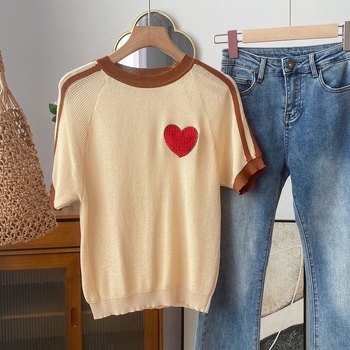 Džemper od ice-silk tkanine s panelnim uzorkom, ovratnik u obliku U, rukavi 3/4, slim fit