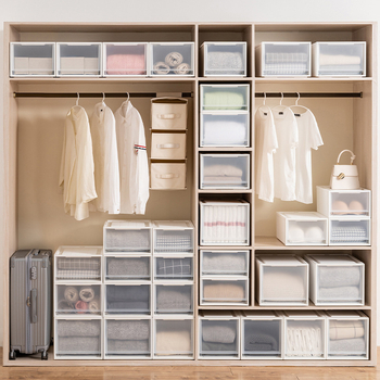 Repentance Cutie de depozitare din plastic pentru sertare, transparentă și mată, montaj fără unelte, 40–50 L, stil japonez, antipraf și rezistentă la umezeală