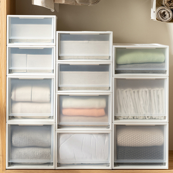 Repentance Cutie de depozitare din plastic pentru sertare, transparentă și mată, montaj fără unelte, 40–50 L, stil japonez, antipraf și rezistentă la umezeală