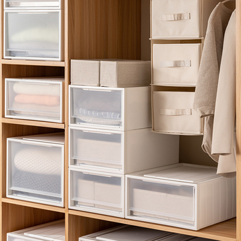 Repentance Cutie de depozitare din plastic pentru sertare, transparentă și mată, montaj fără unelte, 40–50 L, stil japonez, antipraf și rezistentă la umezeală