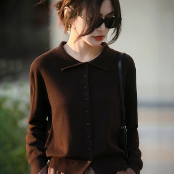 Debeli pleteni kardigan s reverom, dugi rukavi, viskozno-akrilni materijal