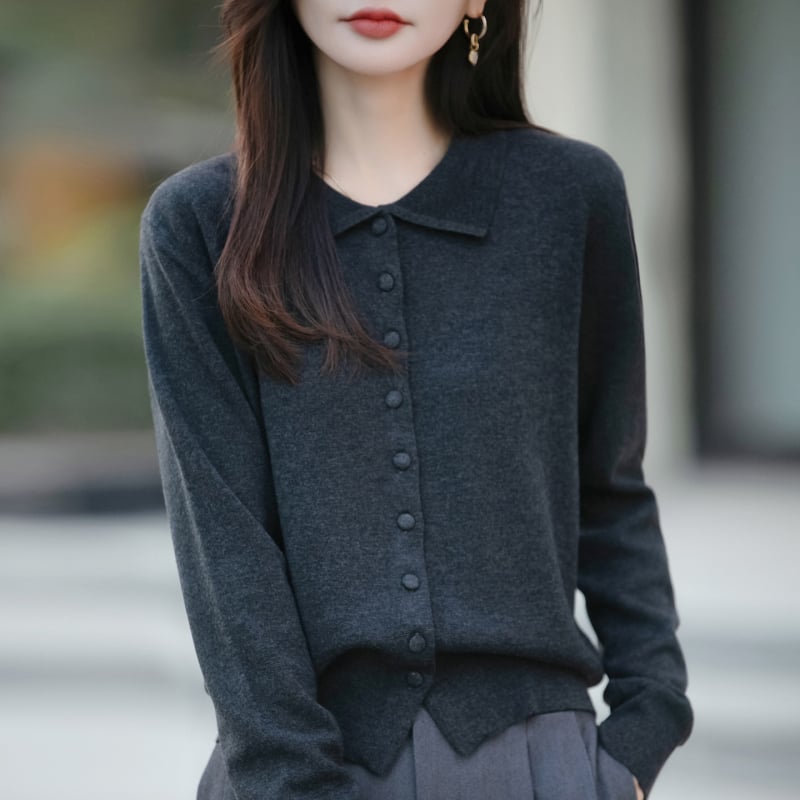 Debeli pleteni kardigan s reverom, dugi rukavi, viskozno-akrilni materijal