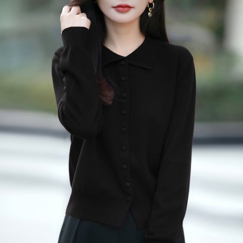 Debeli pleteni kardigan s reverom, dugi rukavi, viskozno-akrilni materijal