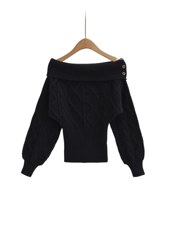 Pleten pulover s jednim ramenom, kratka duljina, dugi rukavi, pleteni materijal, jednobojna boja