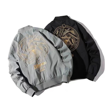 Muška retro brodirana bomber jakna sa stojećim ovratnikom, širok kroj, otporna na habanje