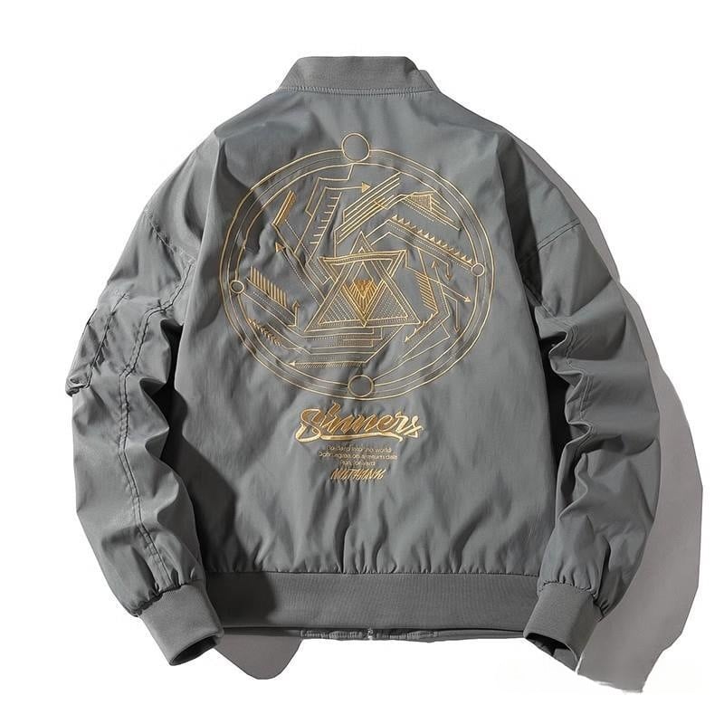 Muška retro brodirana bomber jakna sa stojećim ovratnikom, širok kroj, otporna na habanje