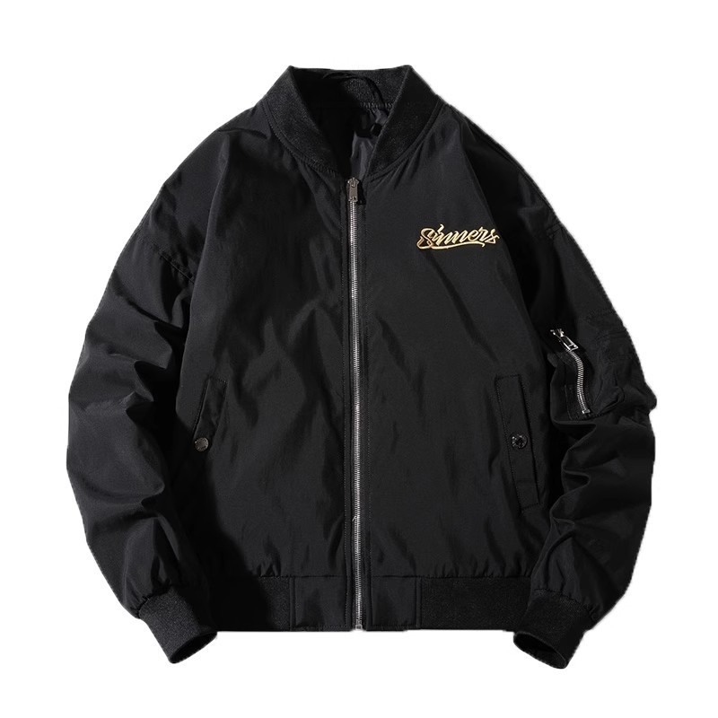 Muška retro brodirana bomber jakna sa stojećim ovratnikom, širok kroj, otporna na habanje
