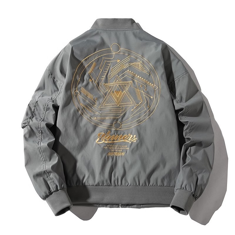 Muška retro brodirana bomber jakna sa stojećim ovratnikom, širok kroj, otporna na habanje